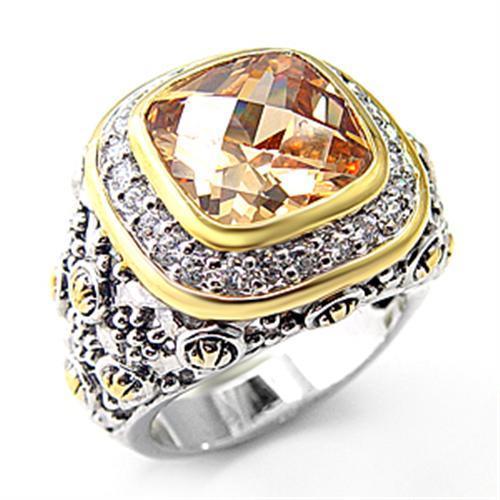Reverse Two-Tone 925 Sterling Silver Ring with AAA Grade CZ in Champagne