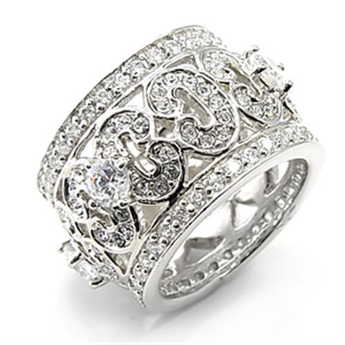 Rhodium 925 Sterling Silver Ring with AAA Grade CZ in Clear