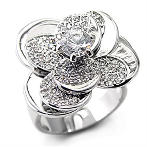 Rhodium 925 Sterling Silver Ring with AAA Grade CZ in Clear