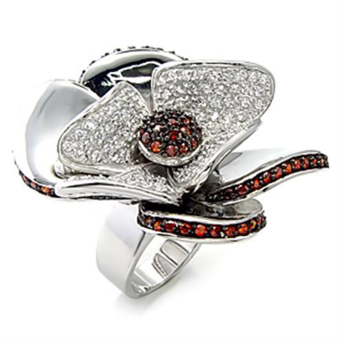 Rhodium + Ruthenium 925 Sterling Silver Ring with AAA Grade CZ in Garnet