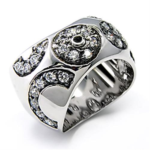 Rhodium + Ruthenium 925 Sterling Silver Ring with AAA Grade CZ in Clear