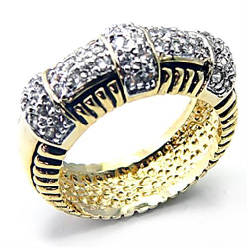 Gold+Rhodium 925 Sterling Silver Ring with AAA Grade CZ in Clear