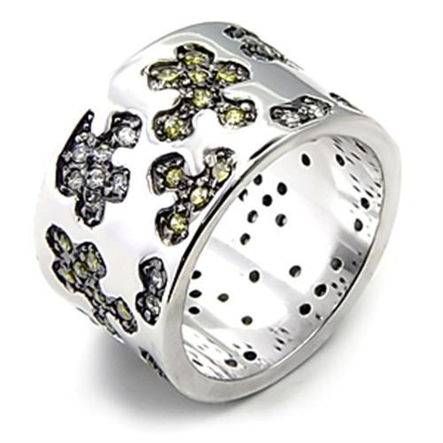 Rhodium + Ruthenium 925 Sterling Silver Ring with AAA Grade CZ in Olivine color