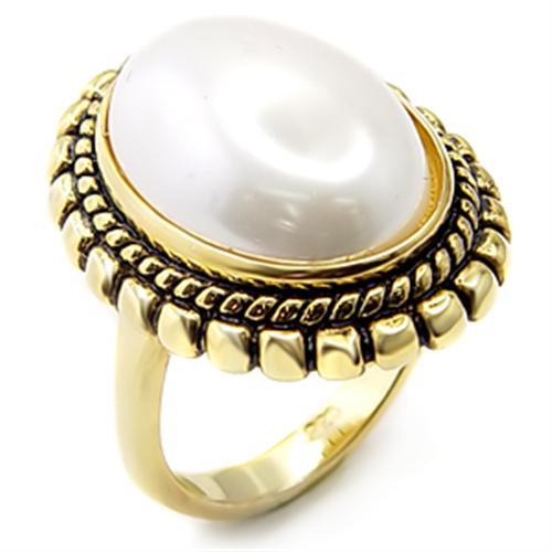 Gold 925 Sterling Silver Ring with Synthetic Pearl in White