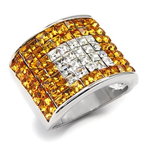 Rhodium 925 Sterling Silver Ring with Top Grade Crystal in Topaz