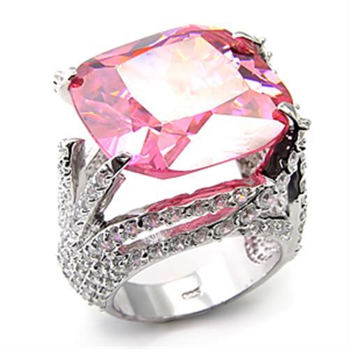 Rhodium 925 Sterling Silver Ring with AAA Grade CZ in Rose
