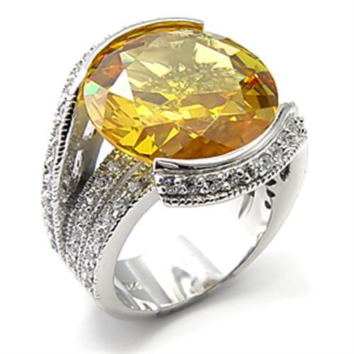 Rhodium 925 Sterling Silver Ring with AAA Grade CZ in Topaz