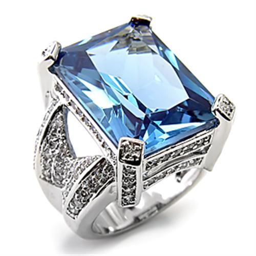 Rhodium 925 Sterling Silver Ring with AAA Grade CZ Spinel in London Blue