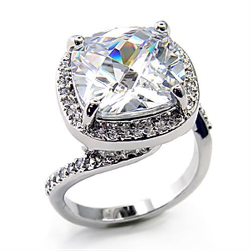 Rhodium Brass Ring with AAA Grade CZ in Clear