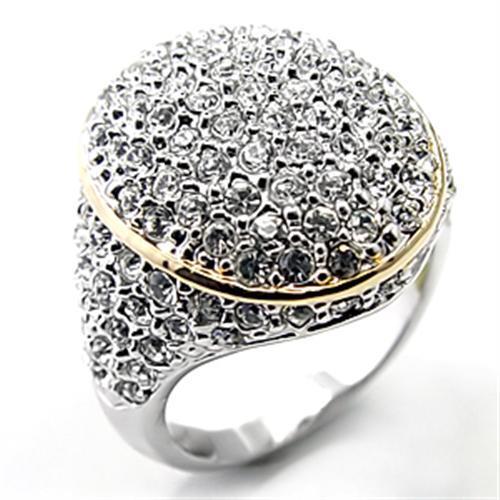 Reverse Two-Tone Brass Ring with Top Grade Crystal in Clear