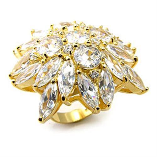 Gold 925 Sterling Silver Ring with AAA Grade CZ in Clear