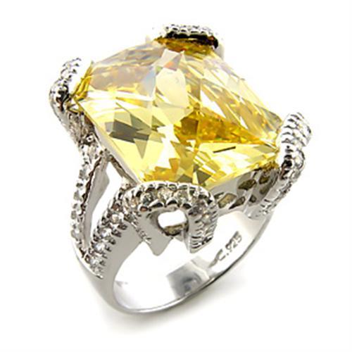 Rhodium 925 Sterling Silver Ring with AAA Grade CZ in Citrine Yellow