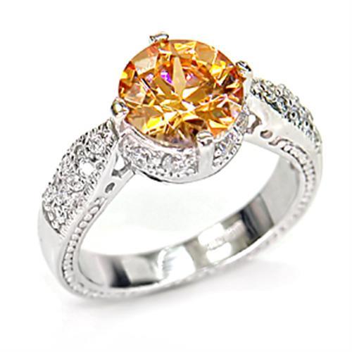 Rhodium 925 Sterling Silver Ring with AAA Grade CZ in Champagne
