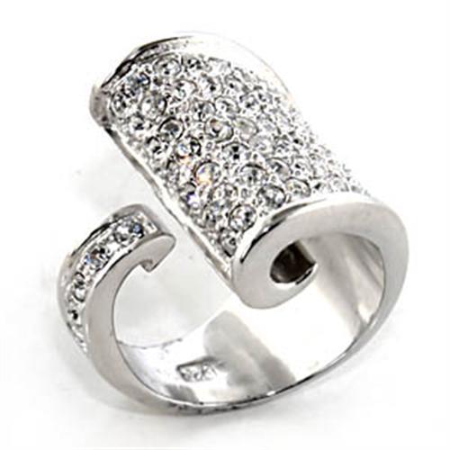 Rhodium 925 Sterling Silver Ring with Top Grade Crystal in Clear