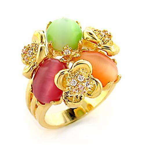 Gold Brass Ring with Synthetic Cat Eye in Multi Color