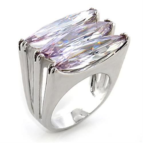 Rhodium Brass Ring with AAA Grade CZ in Light Amethyst