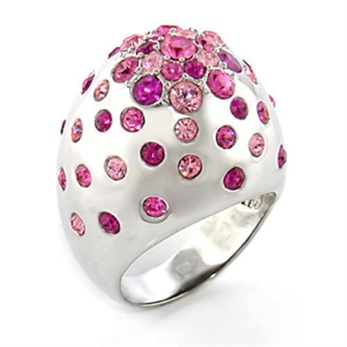 Rhodium Brass Ring with Top Grade Crystal in Multi Color