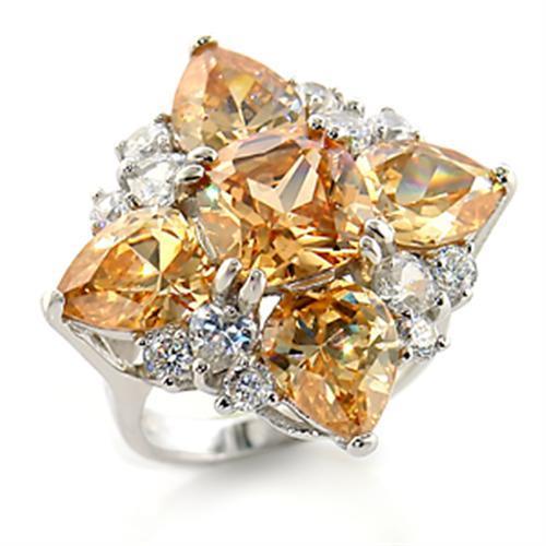 Rhodium Brass Ring with AAA Grade CZ in Champagne