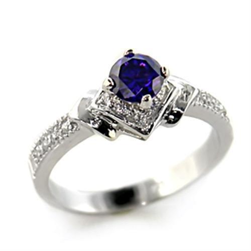 Rhodium 925 Sterling Silver Ring with AAA Grade CZ in Tanzanite
