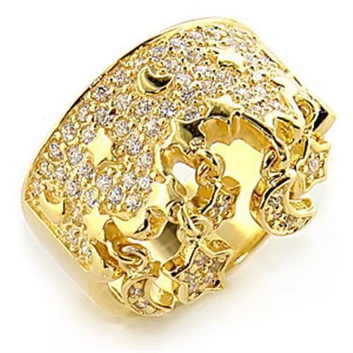 Gold 925 Sterling Silver Ring with AAA Grade CZ in Clear