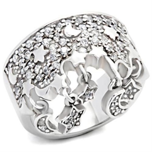 Rhodium 925 Sterling Silver Ring with AAA Grade CZ in Clear