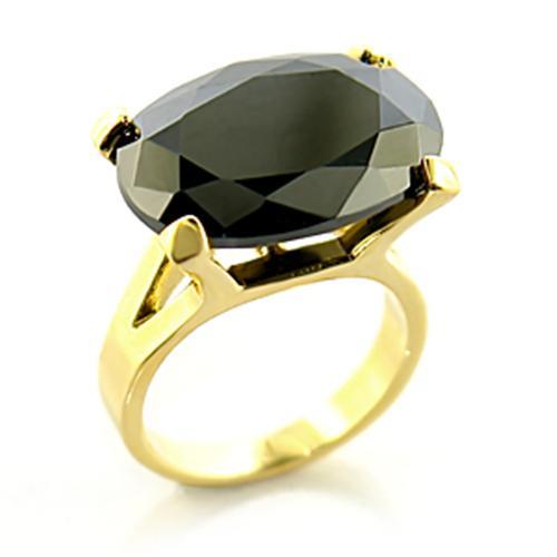 Gold Brass Ring with AAA Grade CZ in Jet