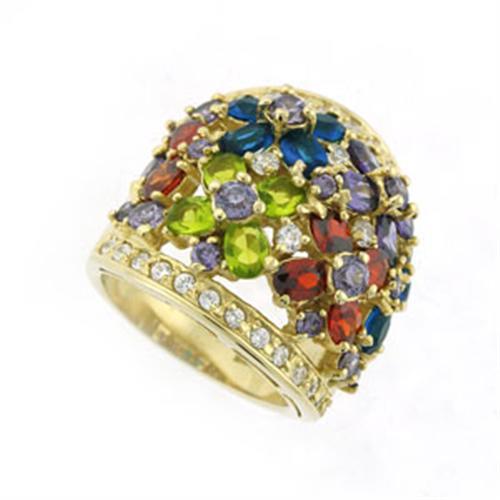 Gold 925 Sterling Silver Ring with AAA Grade CZ in Multi Color