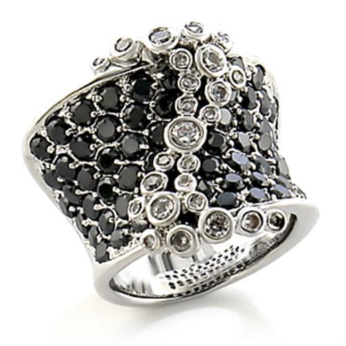Rhodium Brass Ring with AAA Grade CZ in Jet