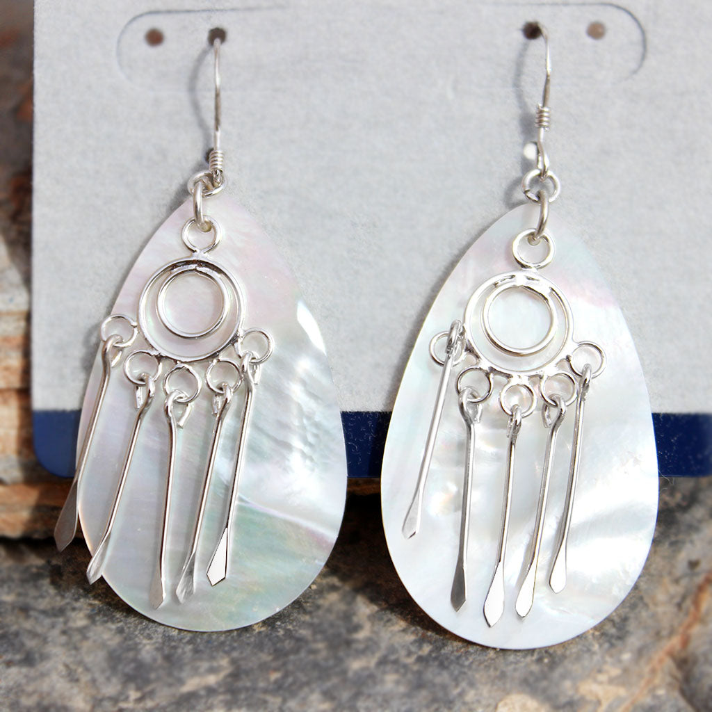 Rhodium Plating Sterling Silver 925 Earrings with Natural Shell