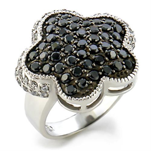 Rhodium + Ruthenium Brass Ring with AAA Grade CZ in Jet