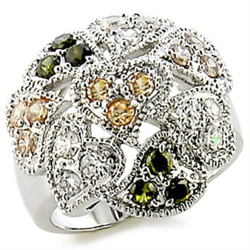 Rhodium Brass Ring with AAA Grade CZ in Multi Color