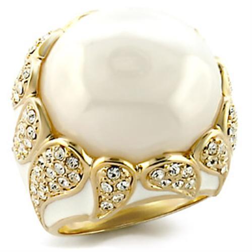 Gold Brass Ring with Milky CZ in White