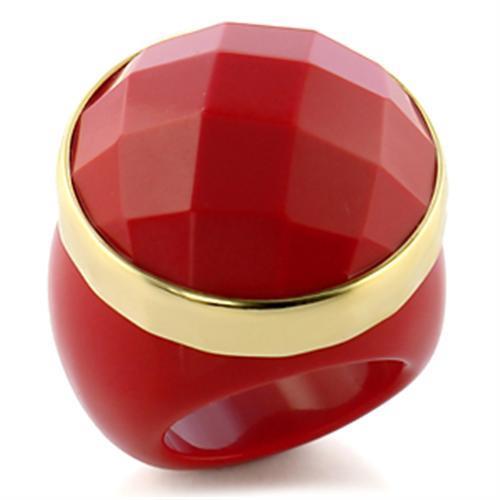 Gold Brass Ring with Synthetic Synthetic Stone in Ruby