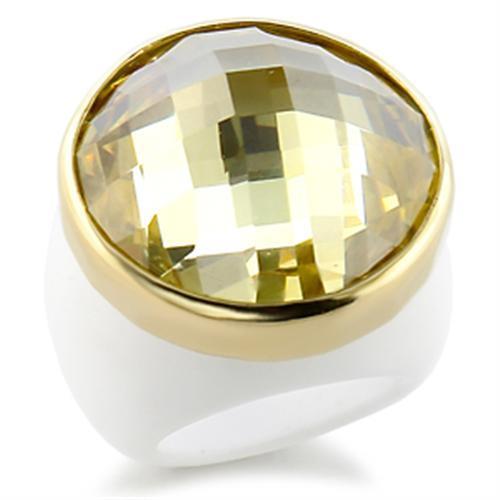 Gold Brass Ring with AAA Grade CZ in Citrine Yellow
