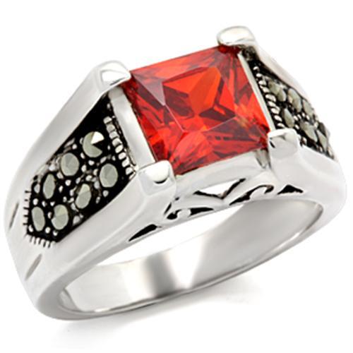Antique Tone 925 Sterling Silver Ring with AAA Grade CZ in Garnet