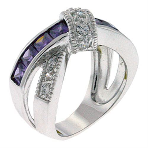 Rhodium Brass Ring with AAA Grade CZ in Amethyst