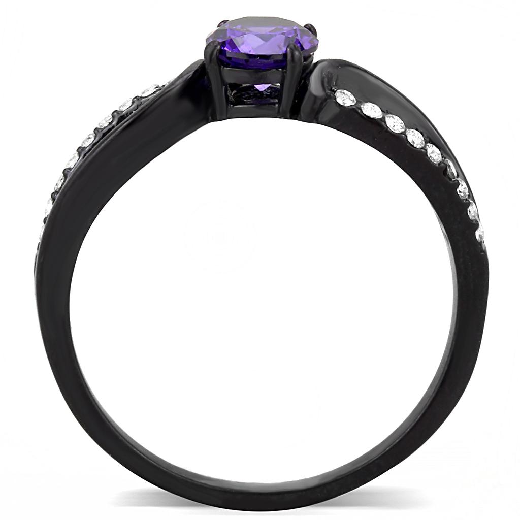 IP Black(Ion Plating) Stainless Steel Ring with AAA Grade CZ in Amethyst