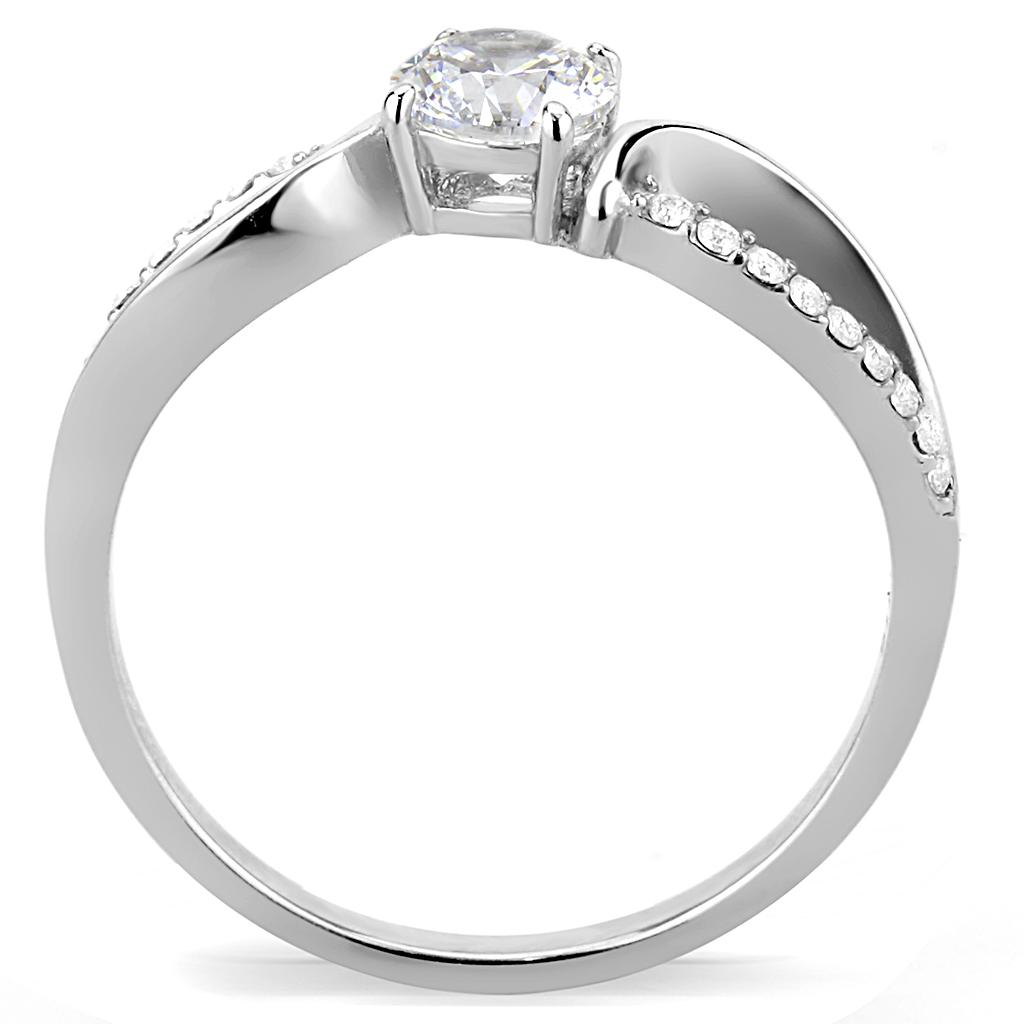 High polished (no plating) Stainless Steel Ring with AAA Grade CZ in Clear