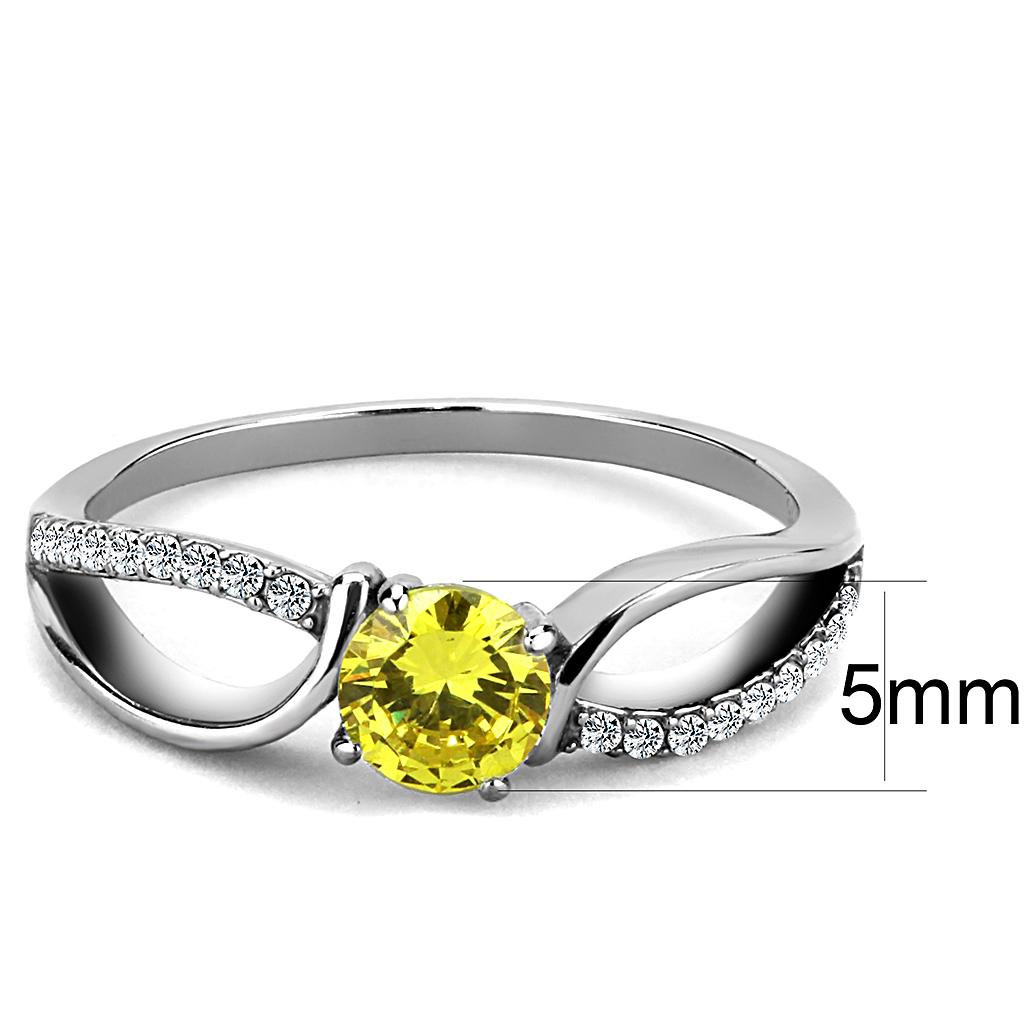 High polished (no plating) Stainless Steel Ring with AAA Grade CZ in Topaz