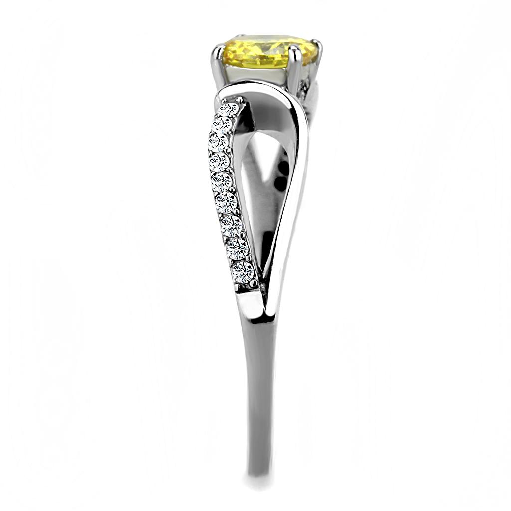 High polished (no plating) Stainless Steel Ring with AAA Grade CZ in Topaz