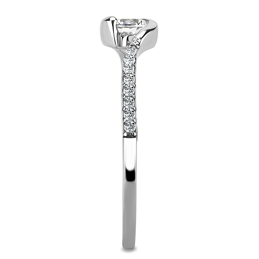 High polished (no plating) Stainless Steel Ring with AAA Grade CZ in Clear