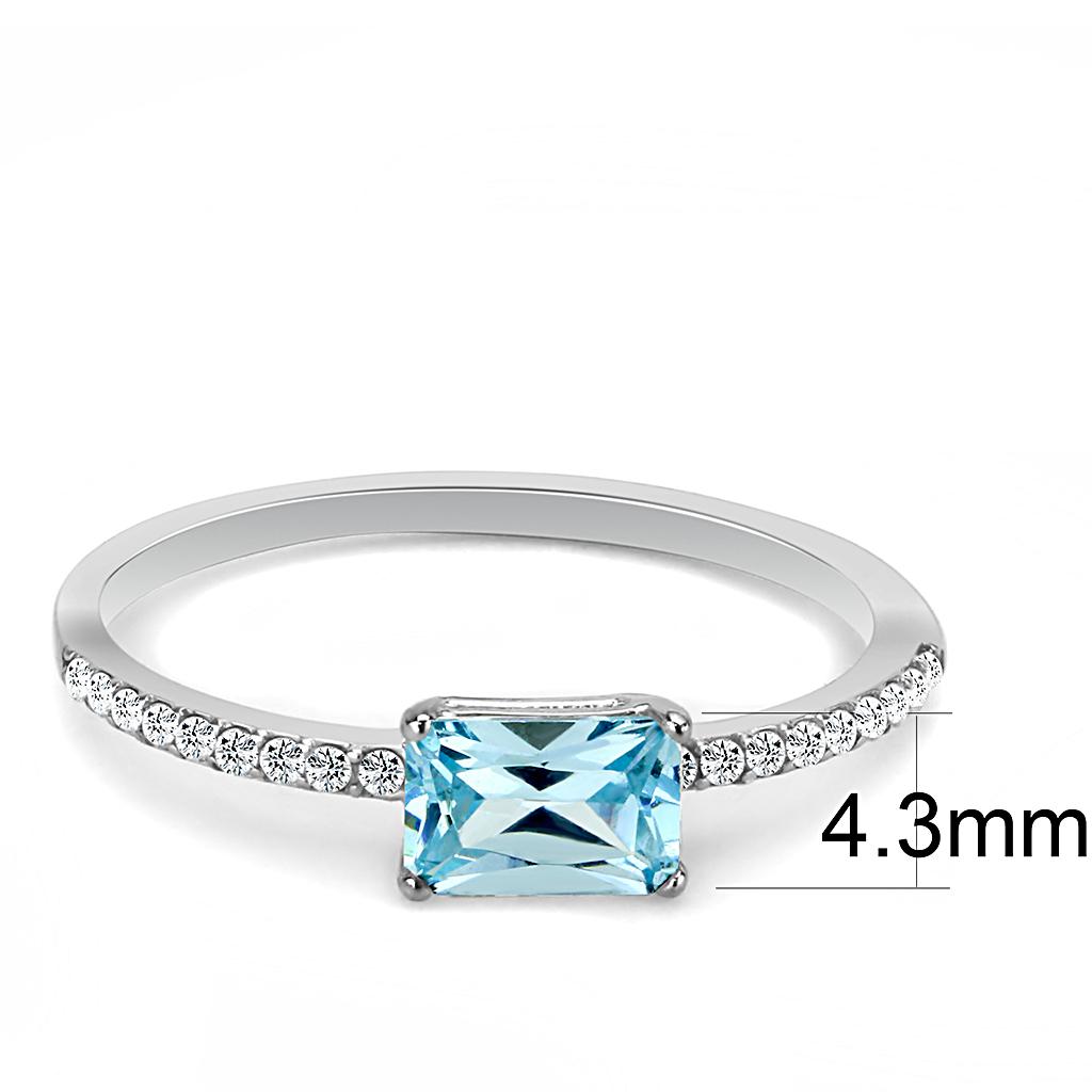 High polished (no plating) Stainless Steel Ring with AAA Grade CZ in Sea Blue