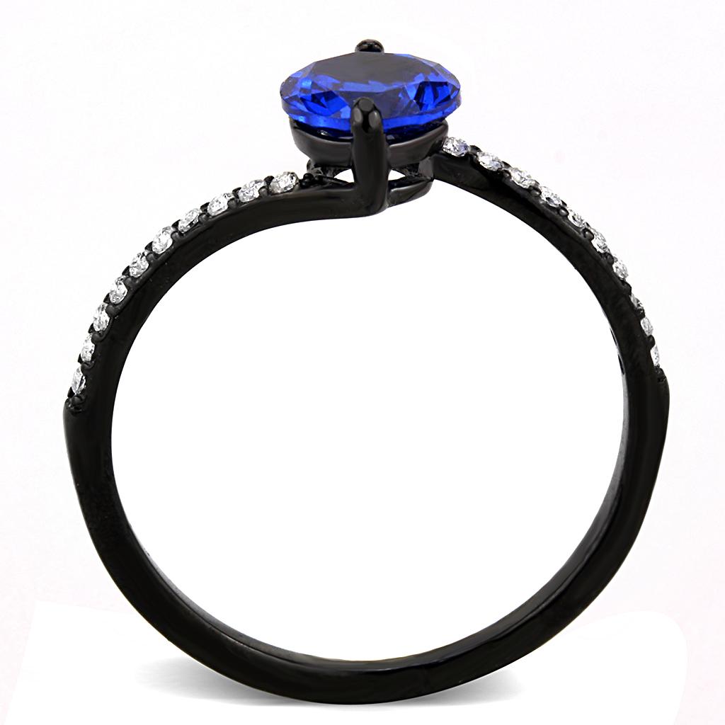 IP Black(Ion Plating) Stainless Steel Ring with Synthetic Spinel in London Blue