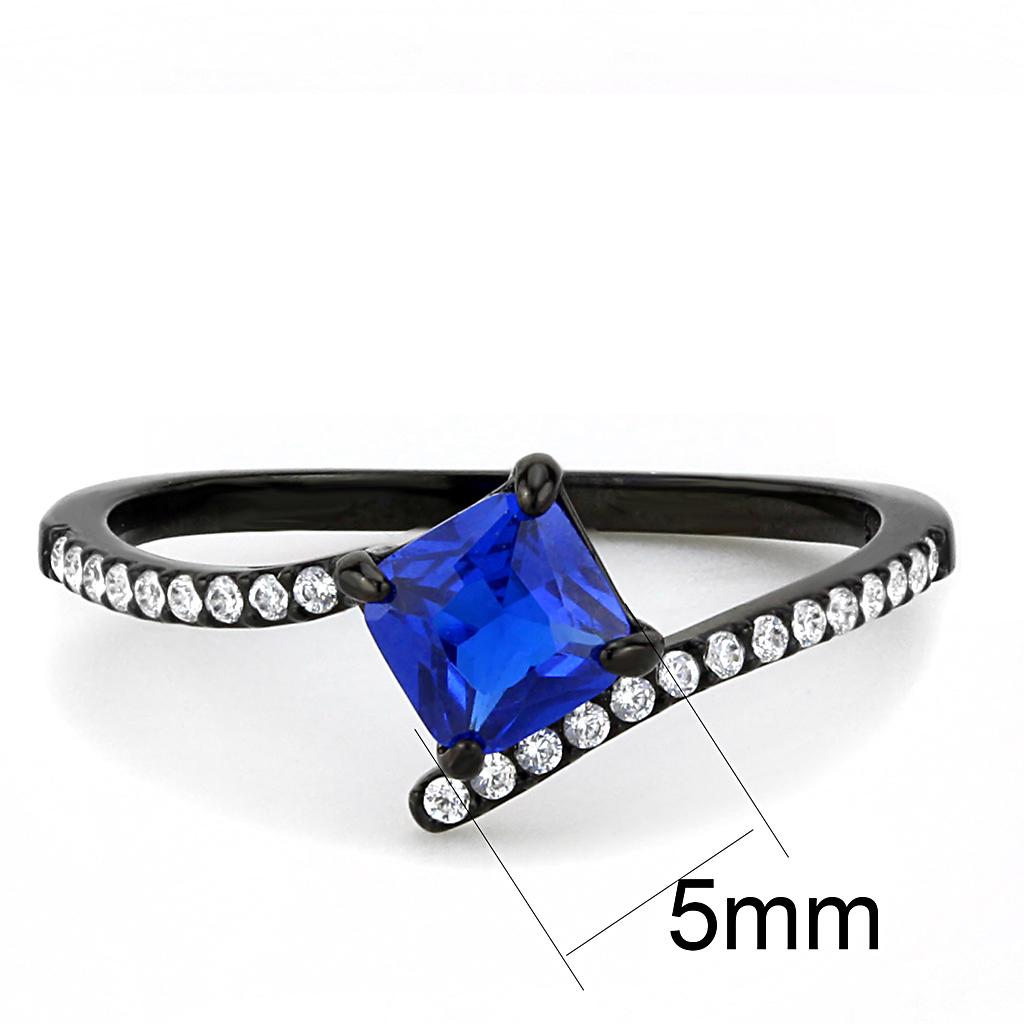 IP Black(Ion Plating) Stainless Steel Ring with Synthetic Spinel in London Blue