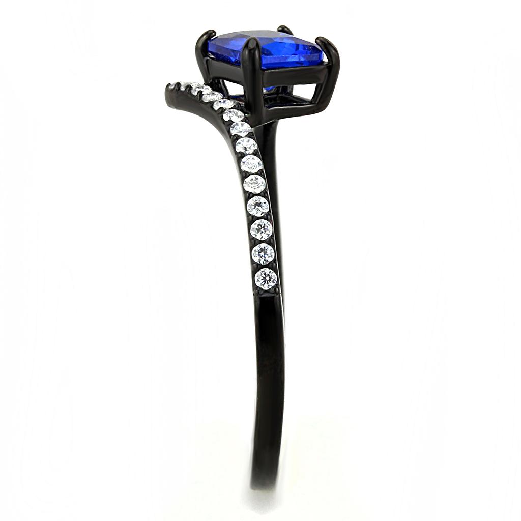 IP Black(Ion Plating) Stainless Steel Ring with Synthetic Spinel in London Blue