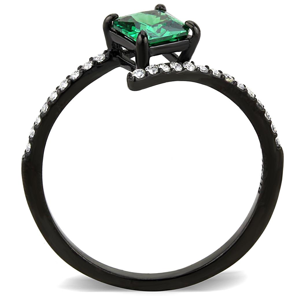 IP Black(Ion Plating) Stainless Steel Ring with AAA Grade CZ in Emerald