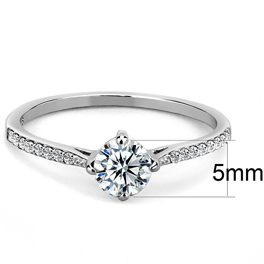 High polished (no plating) Stainless Steel Ring with AAA Grade CZ in Clear