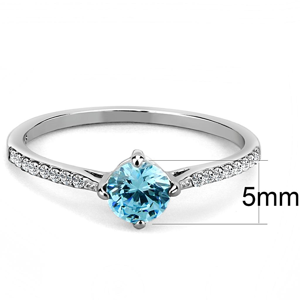 High polished (no plating) Stainless Steel Ring with AAA Grade CZ in Sea Blue