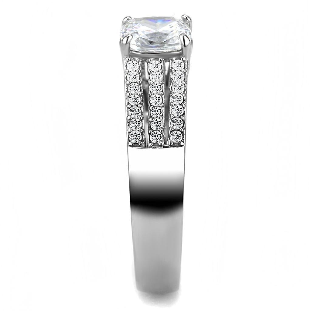 High polished (no plating) Stainless Steel Ring with Cubic in Clear