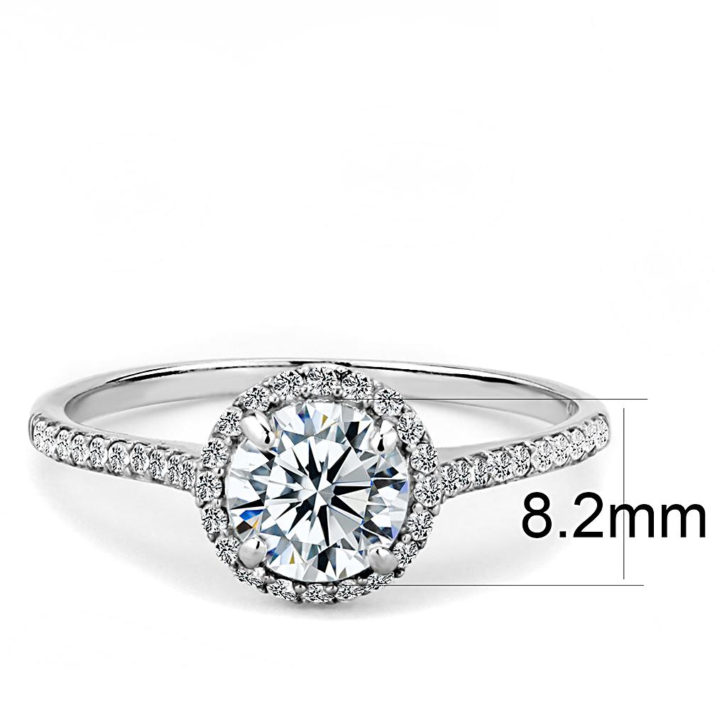 High polished (no plating) Stainless Steel Ring with AAA Grade CZ in Clear